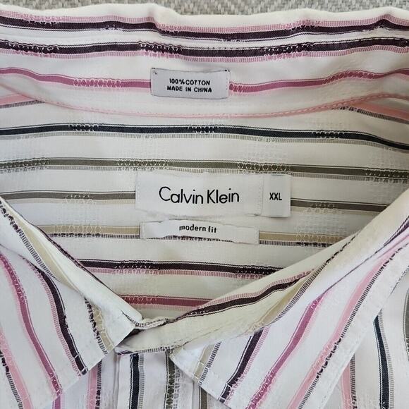 Calvin Klein Shirt Men's XXL Striped Textured Long Sleeve Y2K Boho Modern Fit - Picture 8 of 14